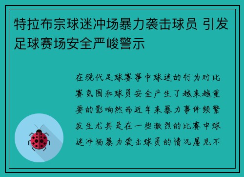 特拉布宗球迷冲场暴力袭击球员 引发足球赛场安全严峻警示 特拉布宗球迷冲场暴力袭击球员 引发足球赛场安全严峻警示